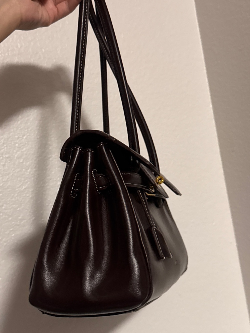 JW PEI Dark Brown Structured Top-Handle Shoulder Bag with Gold Hardware - Picture 6 of 8